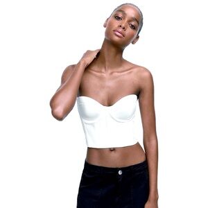 Zara Strapless Poplin Corset Style Cropped White Top, Size S - Side Zipper